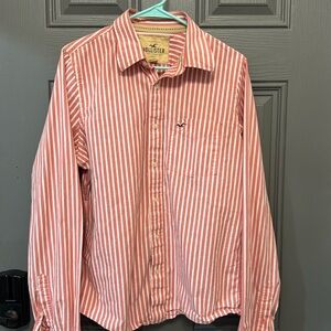 Hollister Men's pink Striped Shirt sz XL long  sleeves Spring button up classic